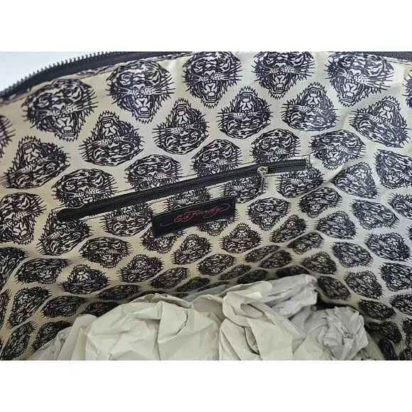 Ed Hardy Love Kills Slowly Large Weekender Duffle Travel Bag Red Faux Leather - Picture 12 of 12